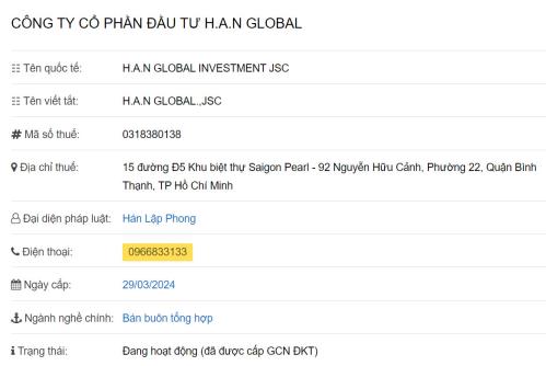 Mr Phong công ty cổ phần đầu tư H.A.N Global-0966833133